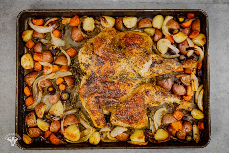 Herb Roasted Spatchcock Chicken with Veggies