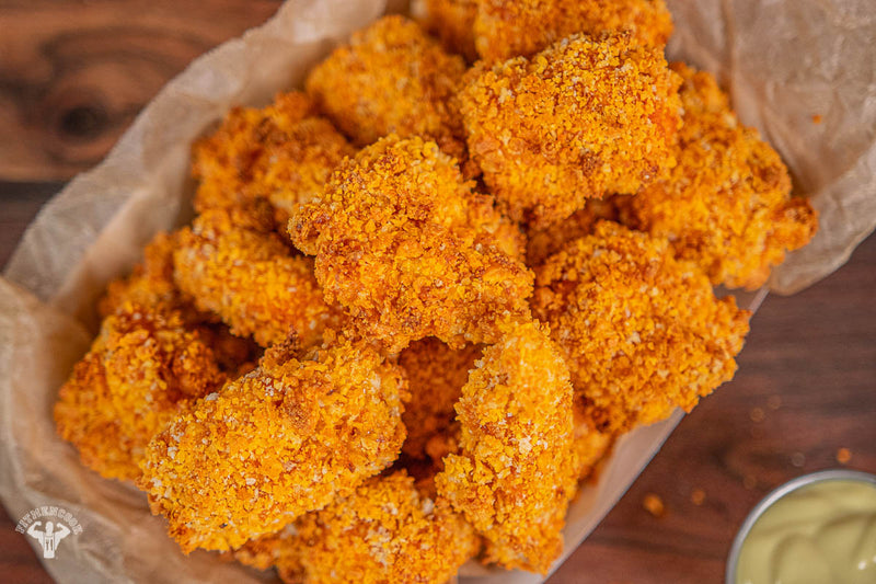 Air Fried Cheesy Popcorn Chicken using Moon Cheese